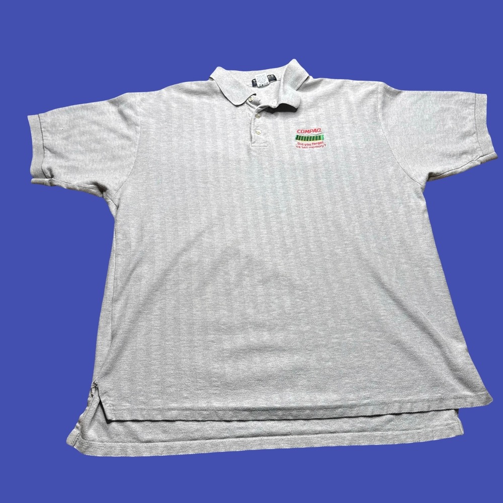 Vintage Compaq Computer Polo Shirt XL Gray Embroidered Tech Promo USA
